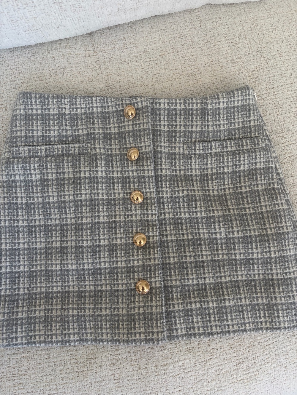 Dynamite Gray Plaid Mini Skirt with Gold Buttons